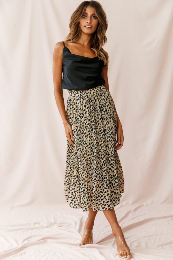 Caroline Accordion Pleat Midi Skirt Animal Print Beige Online now