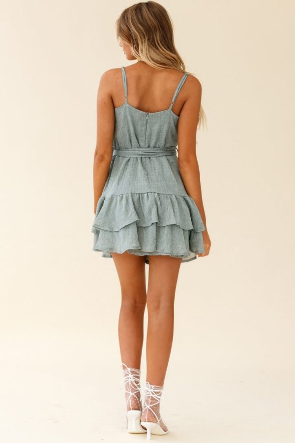 Wilshire Tiered Ruffle Hem Spaghetti Strap Dress Grey Sale