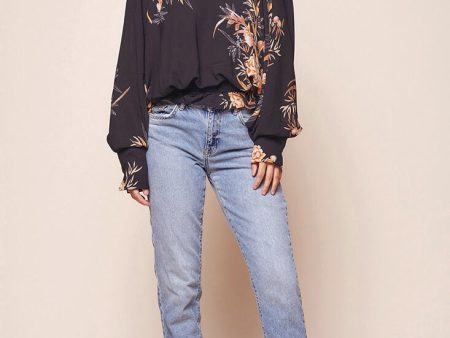 Alejandra Floral Print Bat Sleeve Top Black Supply