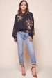 Alejandra Floral Print Bat Sleeve Top Black Supply