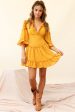 Albany Lace Up Back Frill Dress Shirred Mustard For Discount