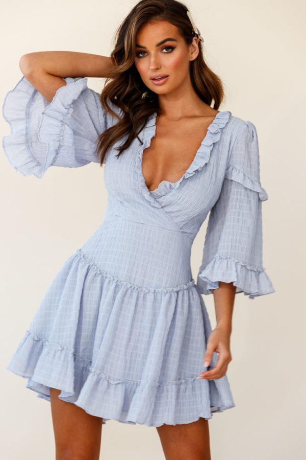 Albany Lace Up Back Frill Dress Shirred Grey Online