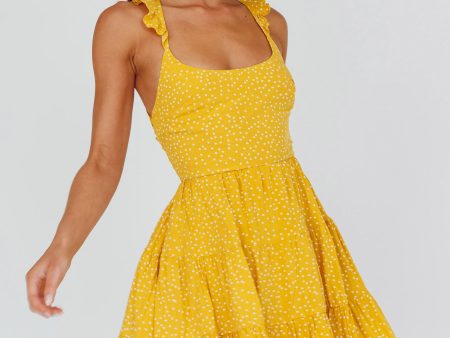 Allegra Fluted Hem Lace-Up Back Dress Yellow Discount