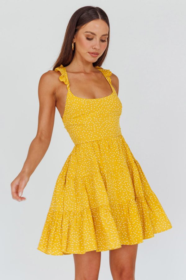 Allegra Fluted Hem Lace-Up Back Dress Yellow Discount