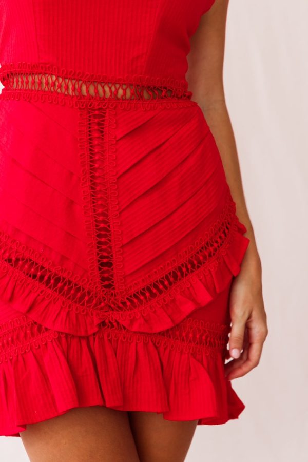 Walk This Way Pintuck Ruffle Detail Dress Red For Sale