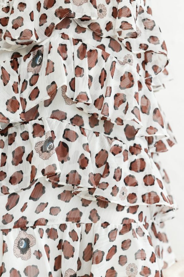 Zilla Layered Chiffon Dress Animal Print White For Sale