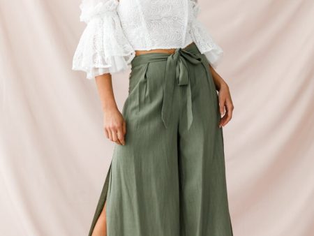 Aruba Wide Leg Side Split Pants Khaki For Cheap