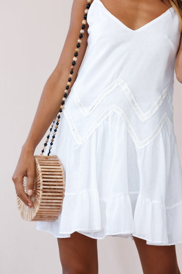 Venice Crochet Insert Detail Fluted Hem Dress White For Discount