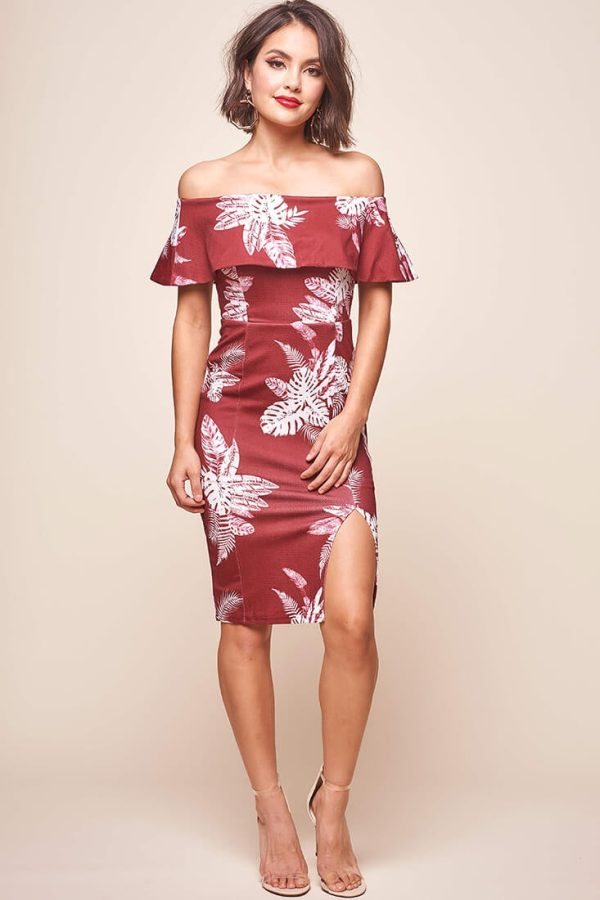 Alina Tiered Off Shoulder Dress Wine Base Online