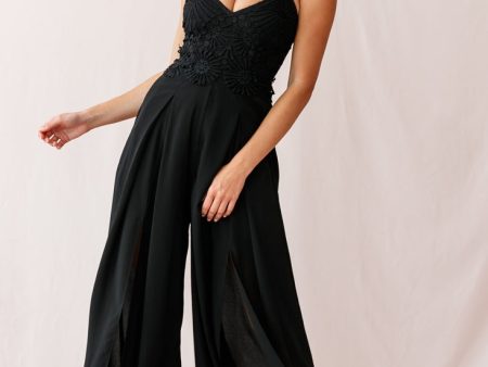 Ada Applique Embroidery Bust Wide Leg Jumpsuit Black Supply