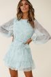 Always & Forever Long Balloon Sleeve Crew Neck Dress Paisley Print Mint For Cheap