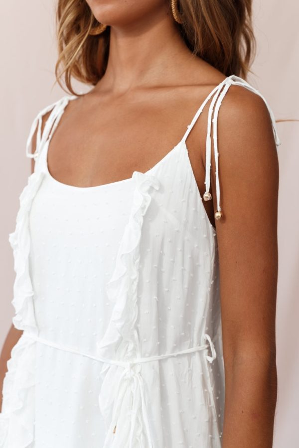 Wish Fluted Hem Lace-up Back Dress White For Sale