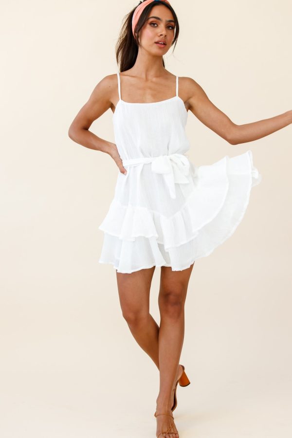 Wilshire Tiered Ruffle Hem Spaghetti Strap Dress White Online Sale