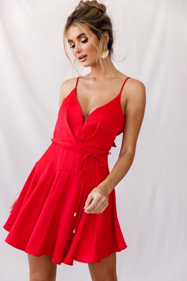 Valley Ruffle Tie-Up Back Dress Red Hot on Sale