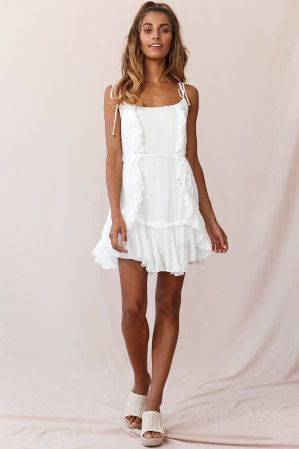 Wish Fluted Hem Lace-up Back Dress White For Sale