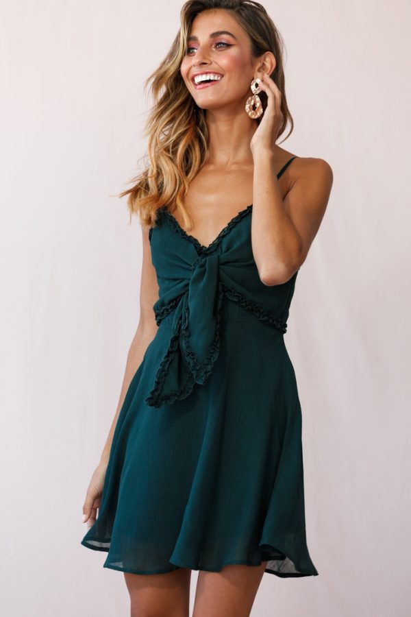 Zeta Bust Tie A-Line Dress Forest Green Online Sale