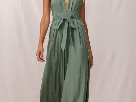 Aruba Wide Leg Halterneck Jumpsuit Khaki For Sale