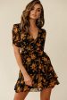 Wonderland Wrap Front Tea Dress Floral Print Black Mustard Online