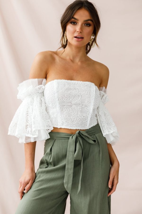 Arna Bell Sleeve Off-Shoulder Top White Hot on Sale