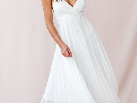 Artemis Accordion Pleat Strappy Back Midi Dress White Sale