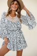 Turn Back Time Long Sleeve Crochet Neckline Dress Animal Print White Black Supply