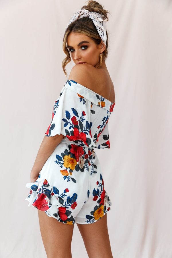 Ambrosia Off-Shoulder Floral Romper White Discount