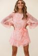 Always & Forever Long Balloon Sleeve Crew Neck Dress Paisley Print Peach For Discount