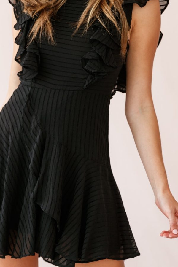 Wilton Ruffle Shoulder A-Line Dress Black Online Sale