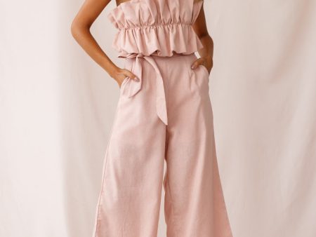 Thea Ruffle Crop Top Jumpsuit Blush Online now