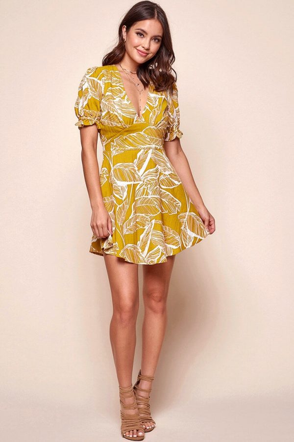 Amida Flowy Mini Dress Yellow Mustard Online now