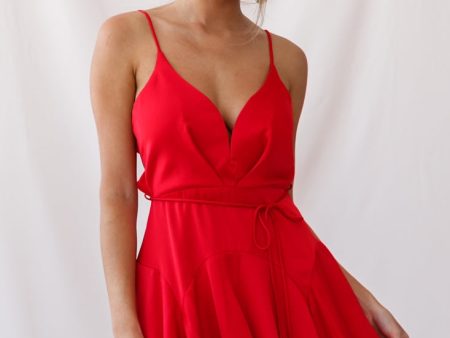 Valley Ruffle Tie-Up Back Dress Red Hot on Sale