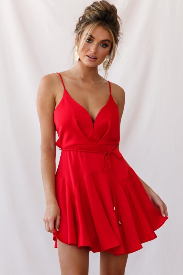 Valley Ruffle Tie-Up Back Dress Red Hot on Sale