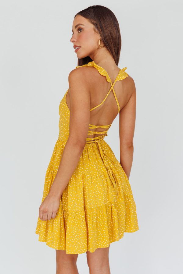 Allegra Fluted Hem Lace-Up Back Dress Yellow Discount