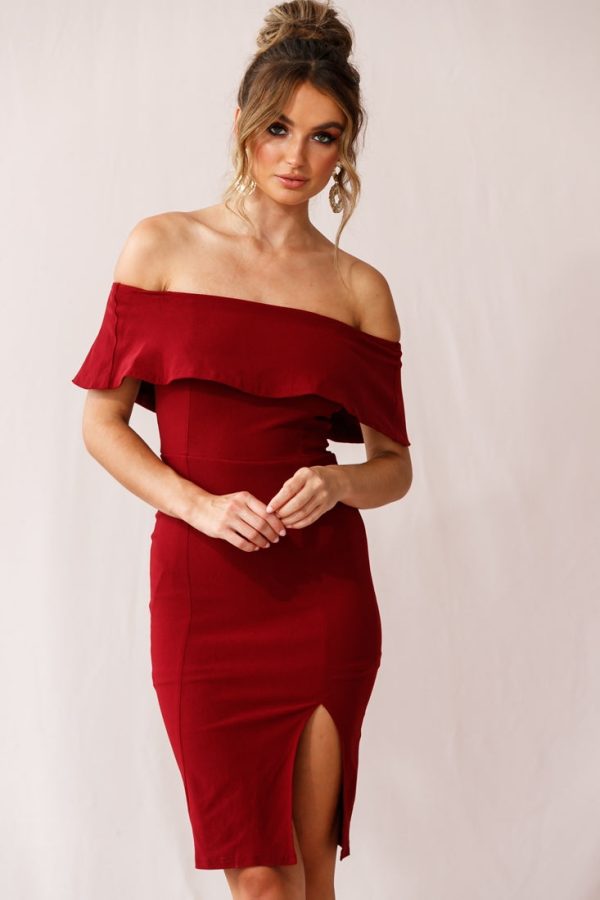 Alina Elegant Bodycon Dress Red Wine Online now