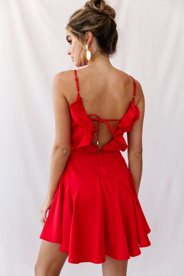 Valley Ruffle Tie-Up Back Dress Red Hot on Sale