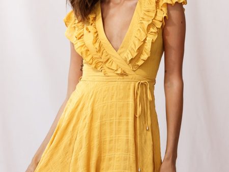 Asher Layered Frill Neckline Mini Dress Yellow Hot on Sale