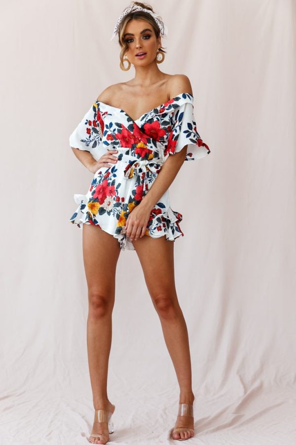 Ambrosia Off-Shoulder Floral Romper White Discount