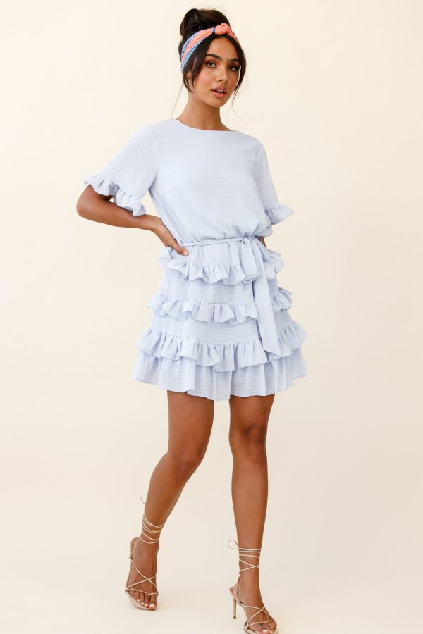 Zipporah Short Sleeve Layered Ruffle Dress Grey Supply