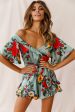 Ambrosia Off-Shoulder Floral Romper Sage on Sale